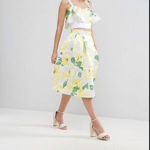 Horrockses Midi Prom Skirt in Yellow Floral Co Ord